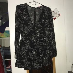 Black and white floral print romper